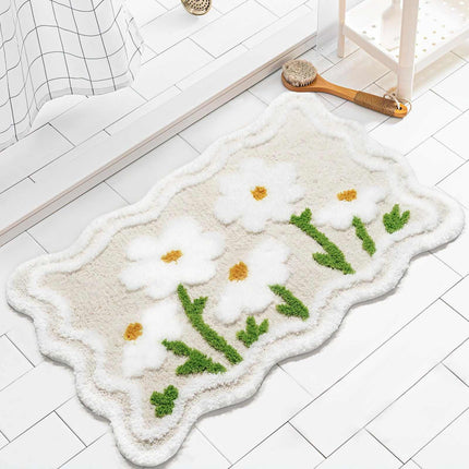 Mocsicka Cute Floral Bathroom Rug Flower Beige Bath Mat Super Soft Absorbent Bathroom Rug Non Slip Bathroom Mat Machine Washable Rug for Bathroom 20x32 inches