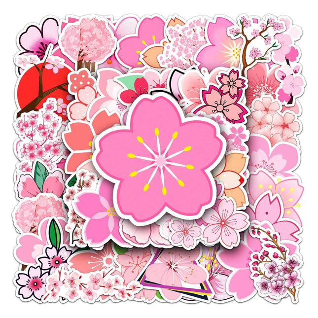 Set of 50 waterproof cherry blossom graffiti stickers for DIY decoration on laptops and water bottles