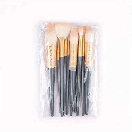 10Pcs soft fluffy makeup brushes set with bionic corn fiber bristles in blue travel pouch
