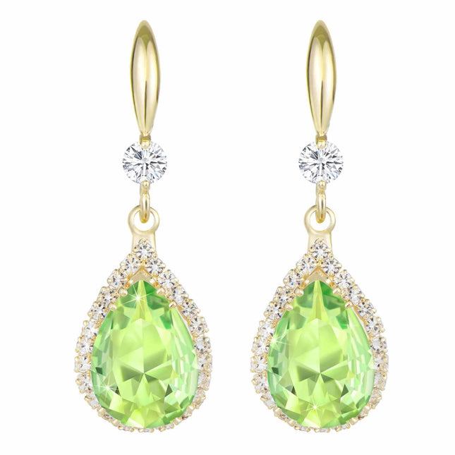 Linawe Lime Green Gold Dangle Earrings with Imitation Diamond Rhinestone Teardrop Design