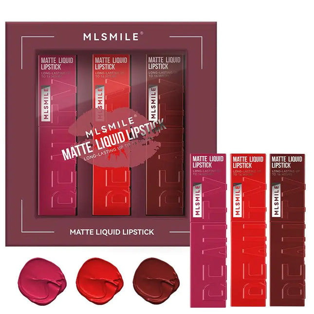 MLSMILE 3Pcs Matte Liquid Lipstick Set Waterproof Makeup Lipstick for Women Lip Stain Tint Longwear Non-Stick Cup Lip Blam (Set B)