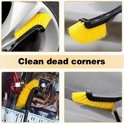 1pc Multi-Use Car Wheel Brush – Yellow Bristle Detailing Brush with Black Ergonomic Handle