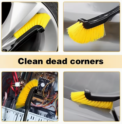 1pc Multi-Use Car Wheel Brush – Yellow Bristle Detailing Brush with Black Ergonomic Handle
