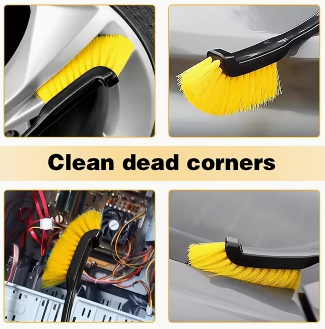 1pc Multi-Use Car Wheel Brush – Yellow Bristle Detailing Brush with Black Ergonomic Handle