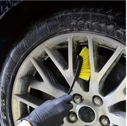 1pc Multi-Use Car Wheel Brush – Yellow Bristle Detailing Brush with Black Ergonomic Handle