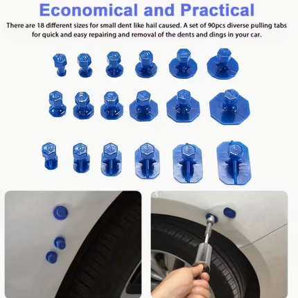 Automotive Body Repair Tool Kit for Removing Dents Without Paint, Featuring a Mechanical T-Bar Dent Puller, Sheet Metal Slide, And Various Sizes of Suction Cups, Without Battery