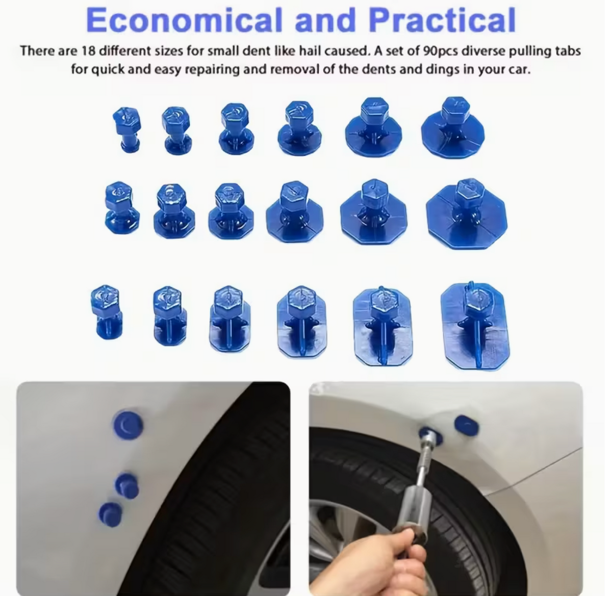 Automotive Body Repair Tool Kit for Removing Dents Without Paint, Featuring a Mechanical T-Bar Dent Puller, Sheet Metal Slide, And Various Sizes of Suction Cups, Without Battery