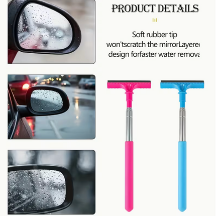 1pc Portable Water Scraper for Rearview Mirror – Sponge Cleaner with Extendable Window Cleaning Brush