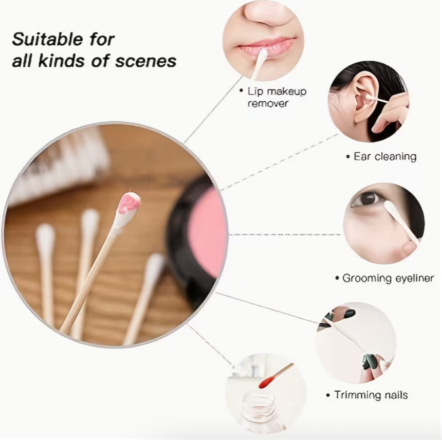 100PCS Premium Dual-Tip Swabs – Lint-Free Precision Swabs for Makeup &amp; Cleaning