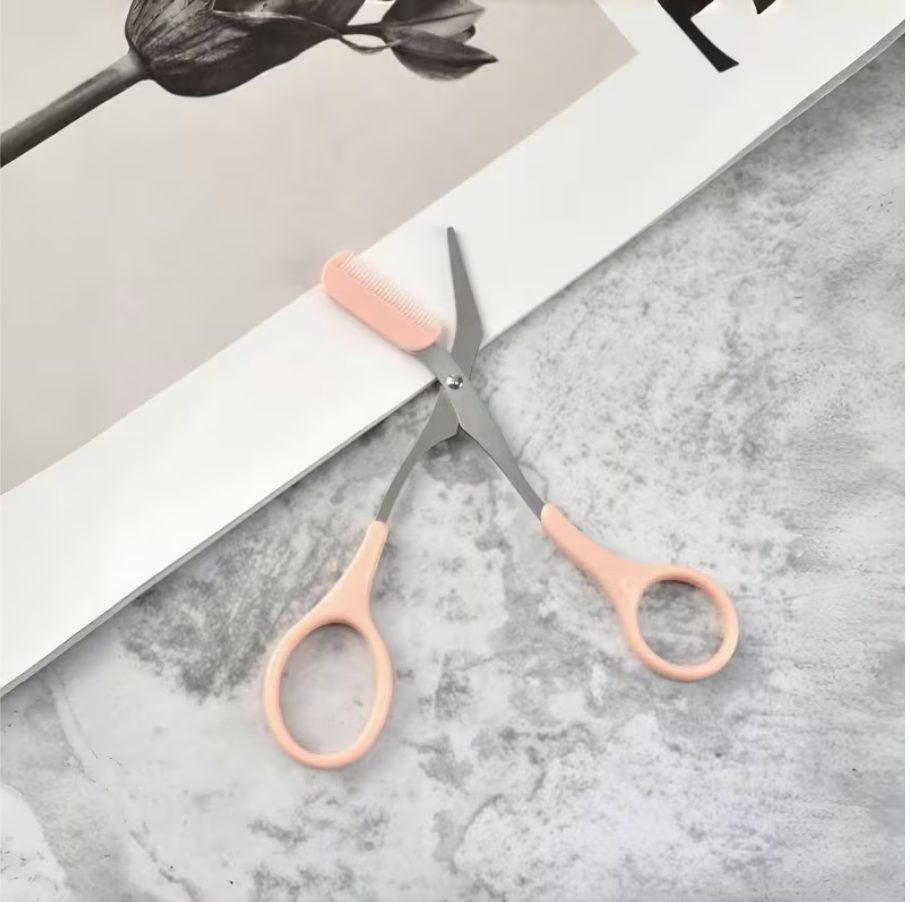 Eyebrow Trimmer with Built-In Comb – Stainless Steel Precision Grooming Scissors