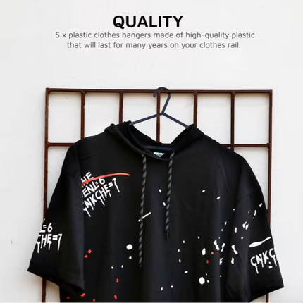 10 Pcs Adult Coat Hangers for Clothes – Black Plastic Hangers with Trouser Bar & Anti-Slip Lips (37cm Wide)
