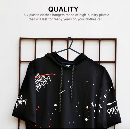 10 Pcs Adult Coat Hangers for Clothes – Black Plastic Hangers with Trouser Bar &amp; Anti-Slip Lips (37cm Wide)