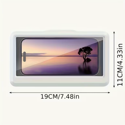 Transparent 360° rotating ABS shower phone holder from UK Dropships, suitable for plastic shower curtains and all-season use.