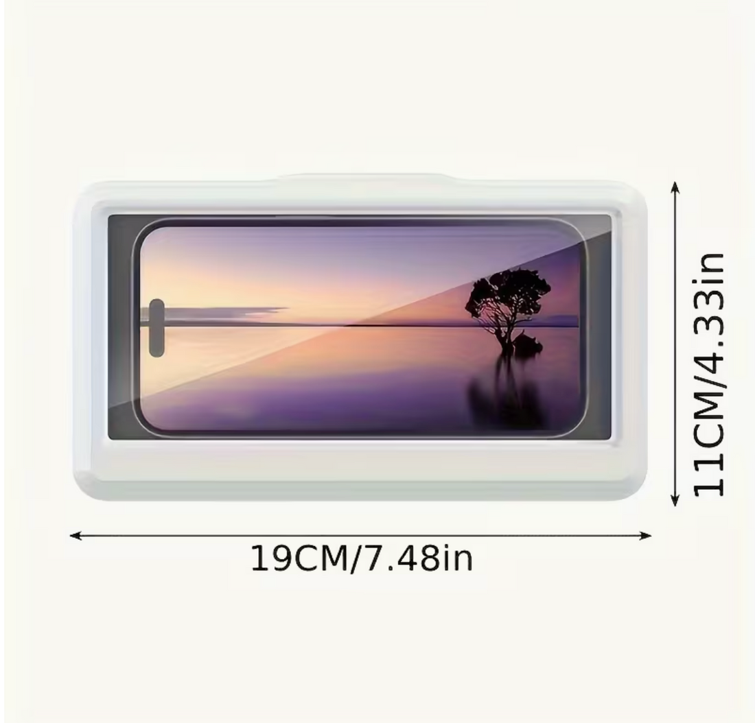 Transparent 360° rotating ABS shower phone holder from UK Dropships, suitable for plastic shower curtains and all-season use.