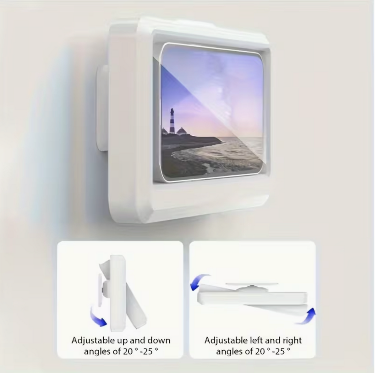 Transparent 360° rotating ABS shower phone holder by UK Dropships, fits plastic shower curtains for all-season bathroom use.