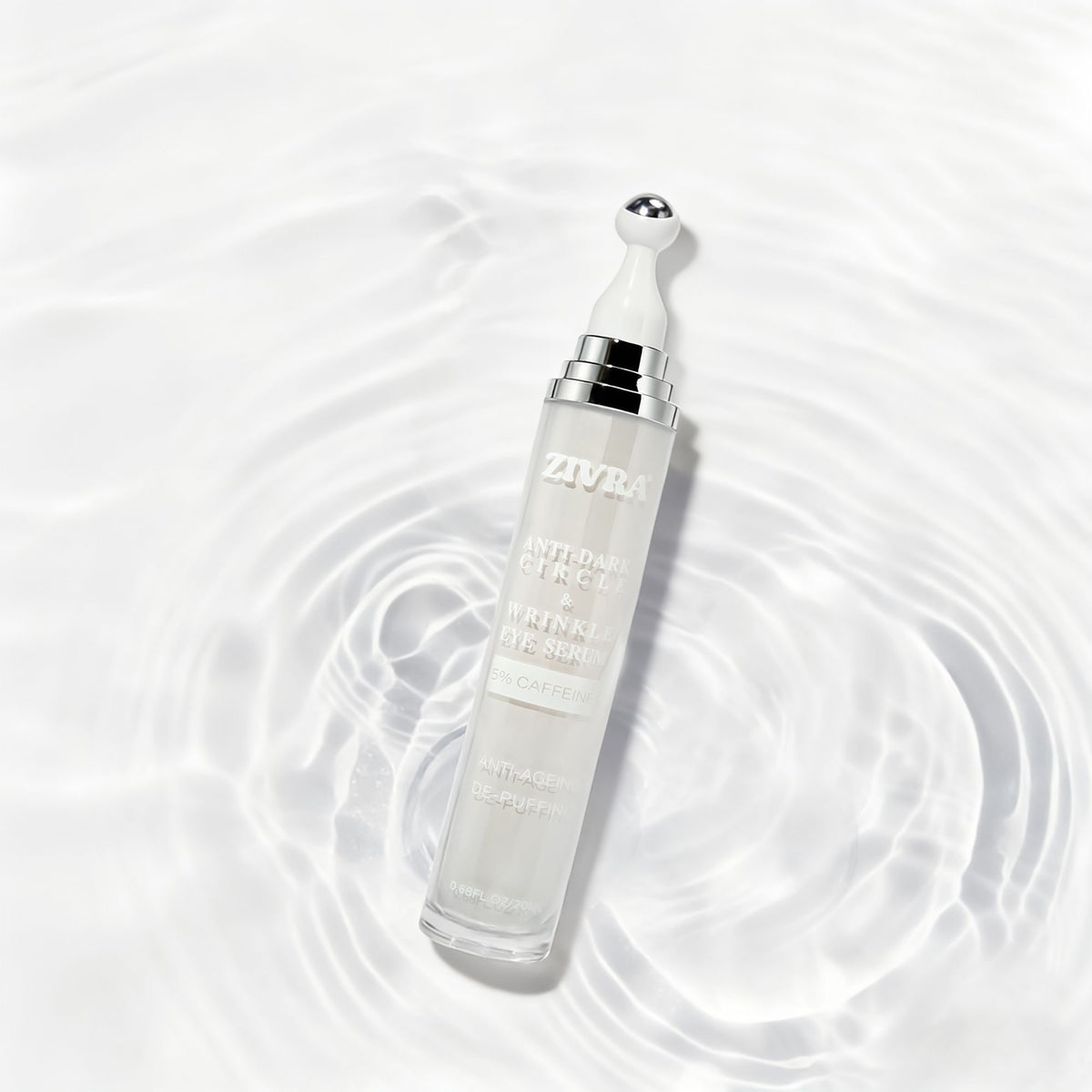 ZIVRA Anti Dark Circle Eye Serum – 5% Caffeine | Anti-Ageing &amp; De-Puffing | 20ml | 360° Roller Applicator