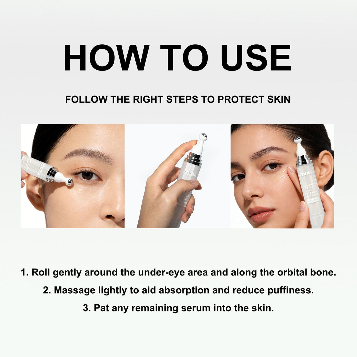 ZIVRA Anti Dark Circle Eye Serum – 5% Caffeine | Anti-Ageing &amp; De-Puffing | 20ml | 360° Roller Applicator