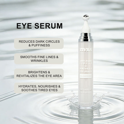 ZIVRA Anti Dark Circle Eye Serum – 5% Caffeine | Anti-Ageing & De-Puffing | 20ml | 360° Roller Applicator