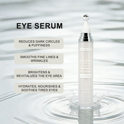 ZIVRA Anti Dark Circle Eye Serum – 5% Caffeine | Anti-Ageing &amp; De-Puffing | 20ml | 360° Roller Applicator