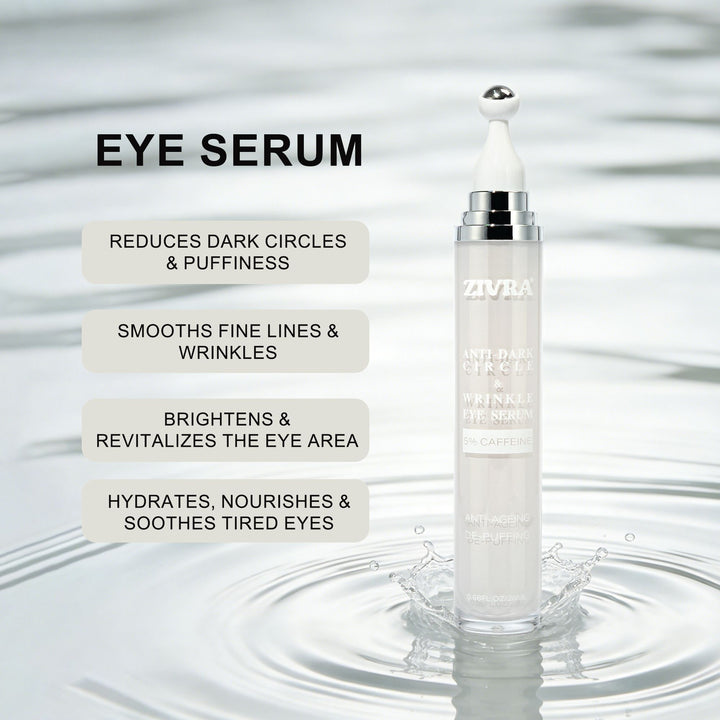 ZIVRA Anti Dark Circle Eye Serum – 5% Caffeine | Anti-Ageing & De-Puffing | 20ml | 360° Roller Applicator