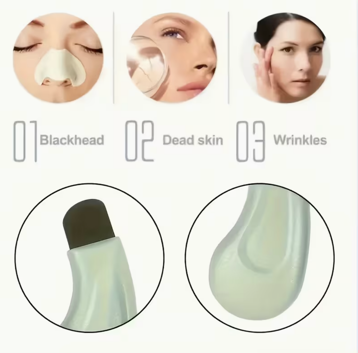Light green textured facial pore cleanser brush with ergonomic handle, ideal for blackhead removal and gentle skin cleansing.