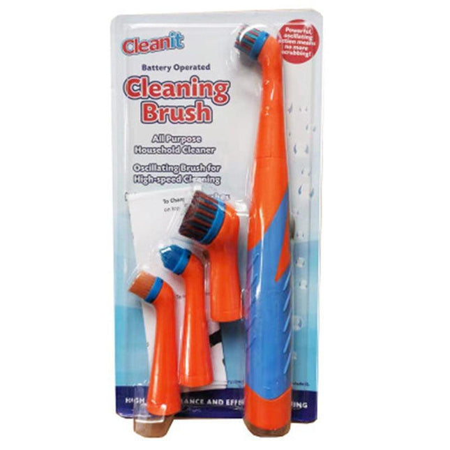 Wireless Sonic Scrubber electric cleaning brush with four interchangeable heads in multiple colors for versatile household cleaning