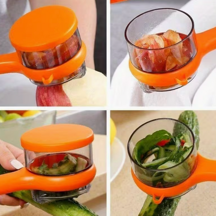 Food-grade stainless steel storage peeler with serrated blade and container, ideal for kitchen and home use.
