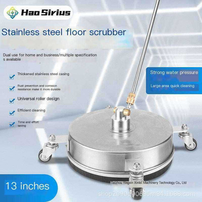 High pressure stainless steel 3-wheel floor cleaner with brass components and 18-inch cleaning width for industrial use