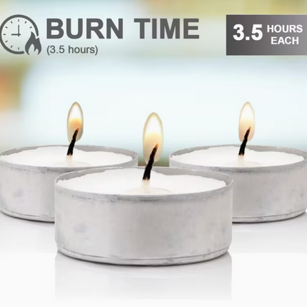 15 pcs Unscented Tea Lights Candles – 3.5 Hour Burn | White Multipack