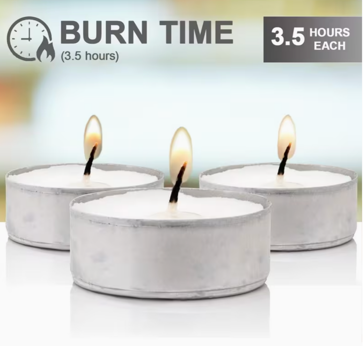 15 pcs Unscented Tea Lights Candles – 3.5 Hour Burn | White Multipack