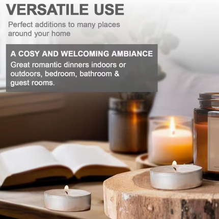 15 pcs Unscented Tea Lights Candles – 3.5 Hour Burn | White Multipack