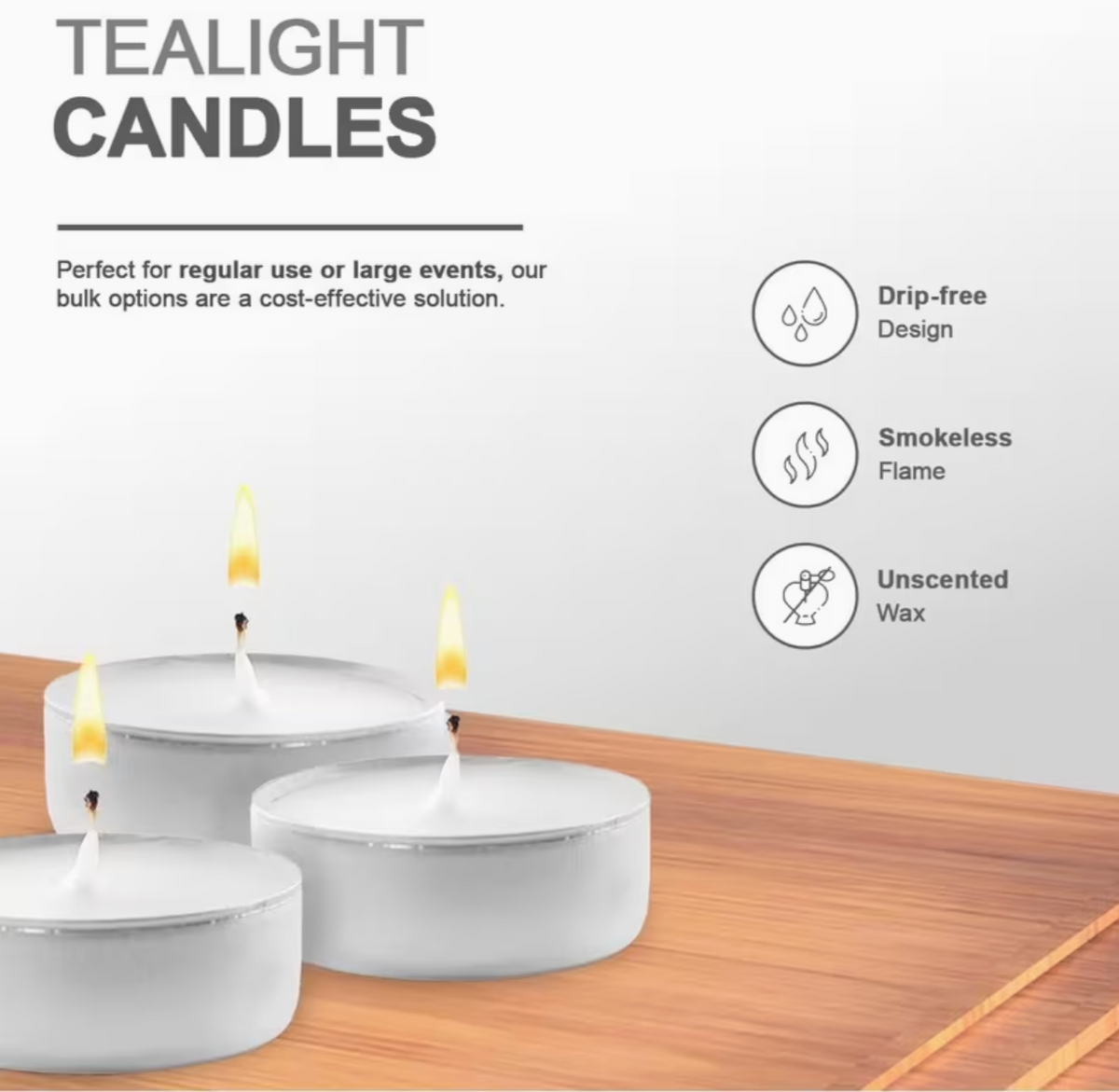 15 pcs Unscented Tea Lights Candles – 3.5 Hour Burn | White Multipack