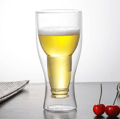 Set of three Creative Double Wall Borosilicate cocktail glasses in 250ml, 350ml, and 500ml sizes with clear, modern design and heat insulation.