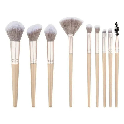 Premium 9-piece synthetic makeup brush set with durable ABS handles and aluminum tubes in coffee and apricot colors for professional application