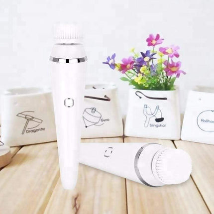 Multifunctional acrylic facial cleansing brush with three brush heads and massage head for deep cleaning and facial massage