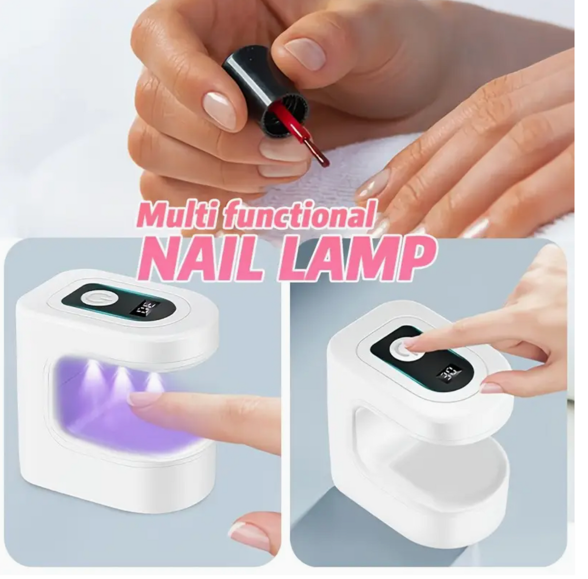 UK Dropships mini portable USB rechargeable LED nail lamp with countdown timer, compact design for gel and nail polish at home or on travel