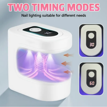 Mini portable USB rechargeable LED nail lamp with countdown timer, compact design for gel and nail polish at home, salon, or travel.