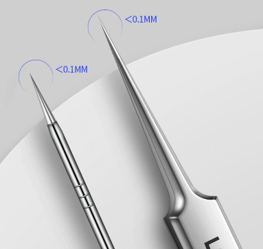 Set of polished stainless steel acne clips for precise and safe pimple extraction with plastic storage box