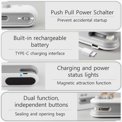 USB rechargeable handheld bag sealer by UK Dropships, portable manual sealing machine for home and garden use.