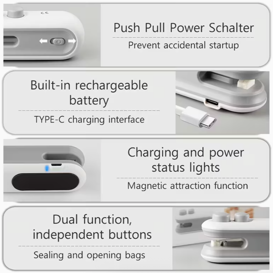 USB rechargeable handheld bag sealer by UK Dropships, portable manual sealing machine for home and garden use.