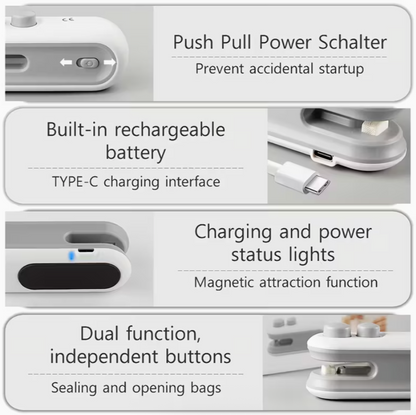 USB rechargeable handheld bag sealer by UK Dropships, portable manual sealing machine for home and garden use.