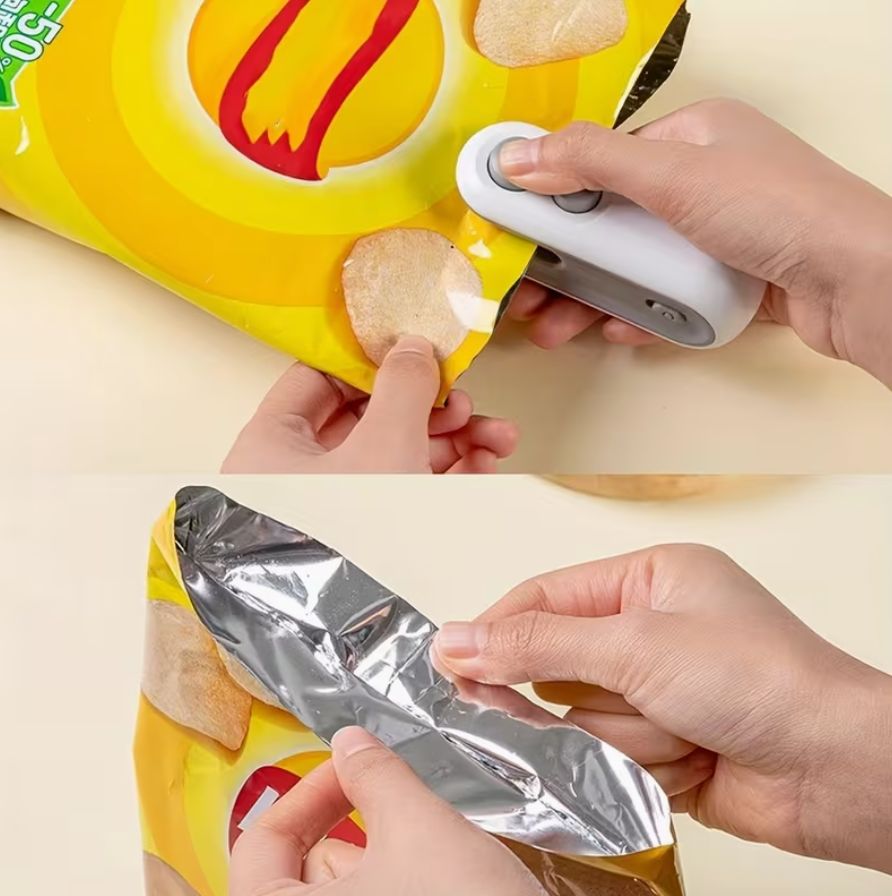 Handheld USB rechargeable bag sealer from UK Dropships, portable manual sealing machine for home and garden use.