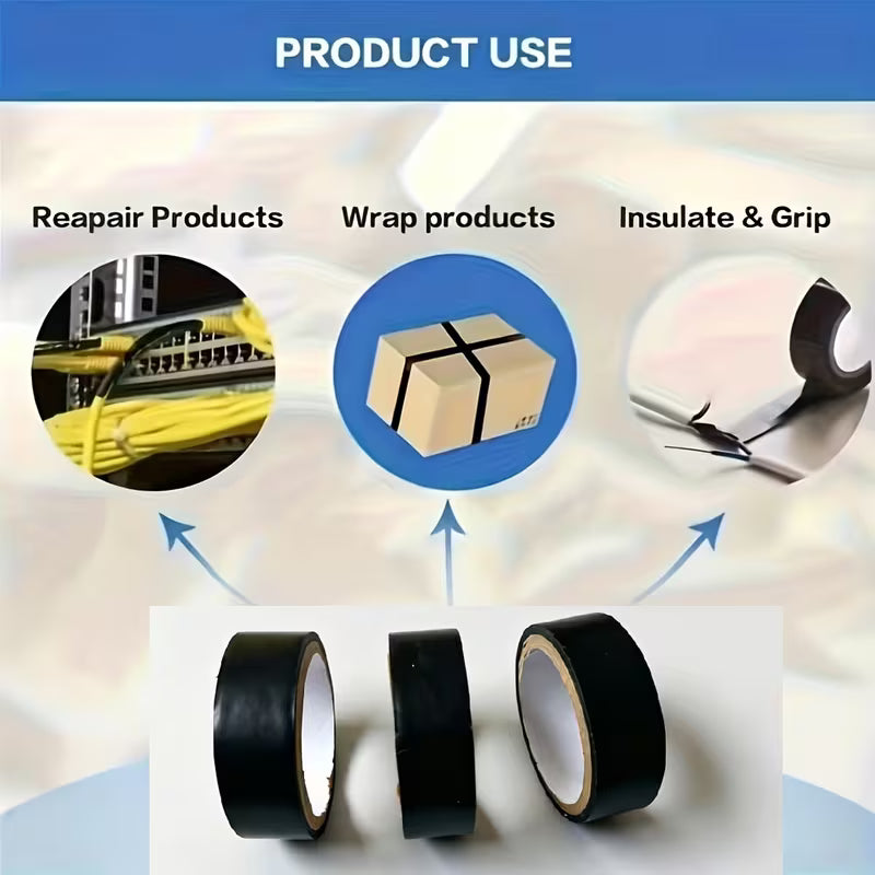 5 Rolls Premium Black Electrical Tape – High-Temperature Resistant, Flame-Retardant &amp; Insulating Tape