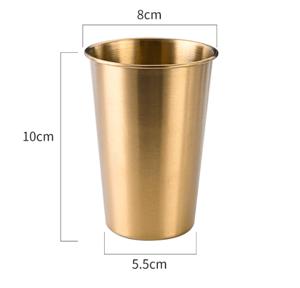 Stainless steel single layer cup in silver and gold for hot and cold beverages