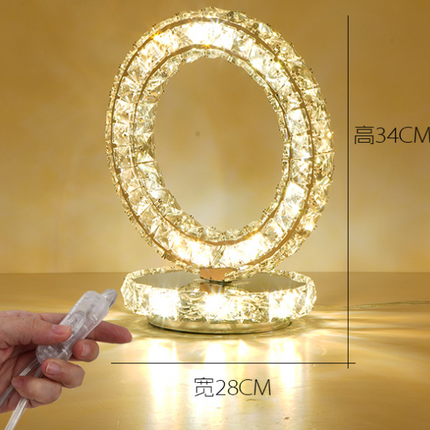 Modern stainless steel crystal table lamp with remote control and dimming features