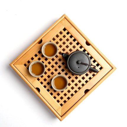 Minimalist bamboo tea tray set for home and office use with natural durable surface