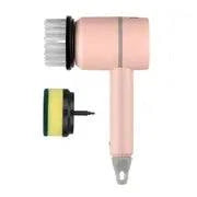 Cordless electric spin scrubber with rotating brush for kitchen cleaning in white, green, and pink colors