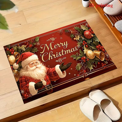 2D Christmas Welcome Mat – Santa Claus &amp; Christmas Tree Design