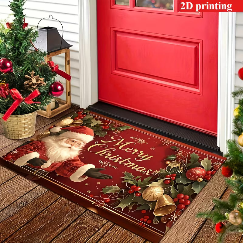 2D Christmas Welcome Mat – Santa Claus &amp; Christmas Tree Design