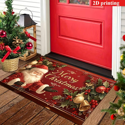 2D Christmas Welcome Mat – Santa Claus &amp; Christmas Tree Design